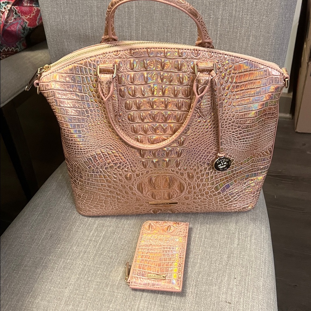 Brahmin Duxbury Pink Melbourne Croc Leather and Card Holder Wallet Set EXCELLENT